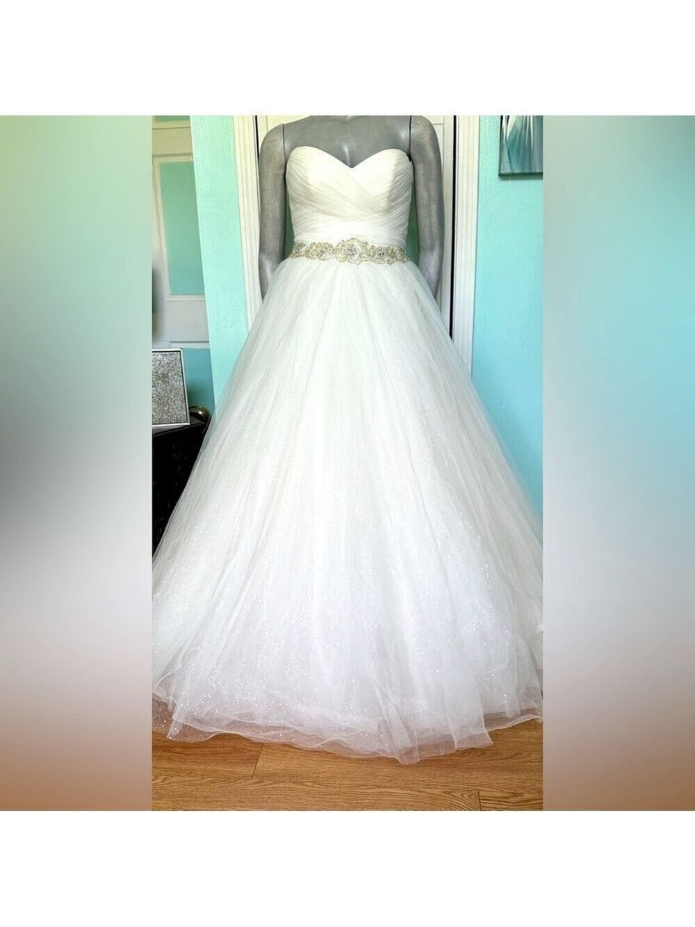 Sz 14 Maggie Sottero Aleah Ivory Wedding Dress Ball Gown Bridal Glitter Sequins